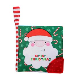 My First Christmas - Libro de actividades suave y arrugado con mordedor de silicona y correa de viaje, Papá Noel, verde (5 1/2 pulgadas cuadrado)