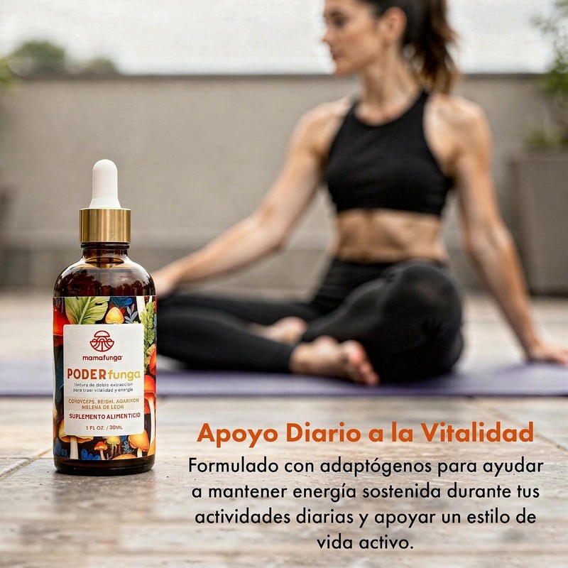 PoderFunga - Tintura Adaptógena de Doble Extracción Cordyceps, Reishi, Melena