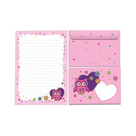 JuNa-Experten A5 Letter Paper Set with Envelopes Owl for Girls (25 Sheets + 15 Envelopes)