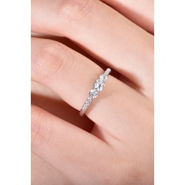 SILBERTALE 3 Round Moissanite Rings for Women- S925 Sterling Silver D Color Lab Created Round Cut - Hypoallergenic & Comfortable Jewelry for Daily Wear with GRA Certificate