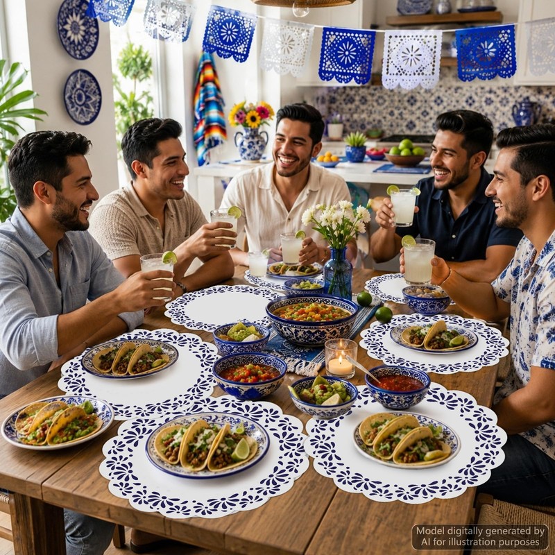 Blue and White Talavera Mexicanos Paper Placemats Mexican Party Decor