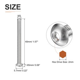 DTGN M3-0.5x40mm Button Head Socket Cap Screws - 25Pack - Good for Machine - 304 Stainless Steel 18/8 - Hex Drive Full Thread Fasteners