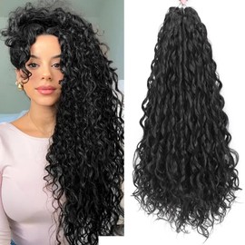FANWYFYU Deep Wavy Twist Crochet Braids Hair 6 Packs French Curly Braiding Hair Pre-Looped Long Bohemian Crochet Hairs Water Wave Synthetic Curly Hair Extensions for Women and Girls (1B, 24 Inches)