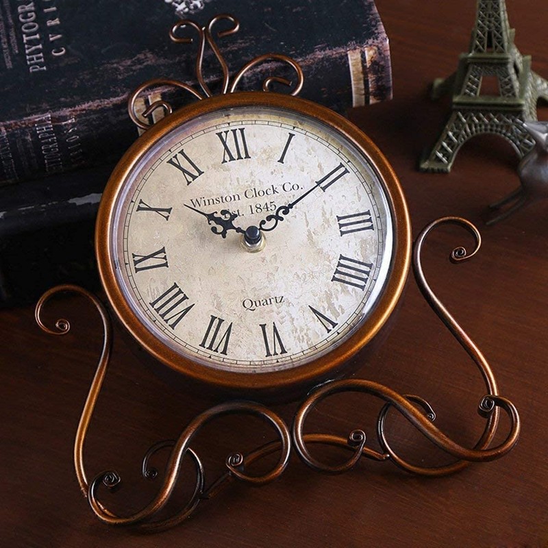 HZDHCLH Roman Table Clocks Silent Non Ticking Roman Retro Art