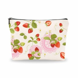 Nuckxy Strawberry Makeup Bag For Girls, Pink Floral & Strawberry Theme Makeup Bag Pouch,Birthday Gift For Friends,Sisters,Small Travel Cosmetic Bag, Women Decorations & Accessories - A15