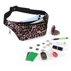 HAWEE Sports Bum Bag Unisex Lightweight Belt Bag Waist Bag Multicoloured with Adjustable Belt and Headphone Jack for Women Men Outdoor Travel Hiking Jogging Cycling Running, leopard print