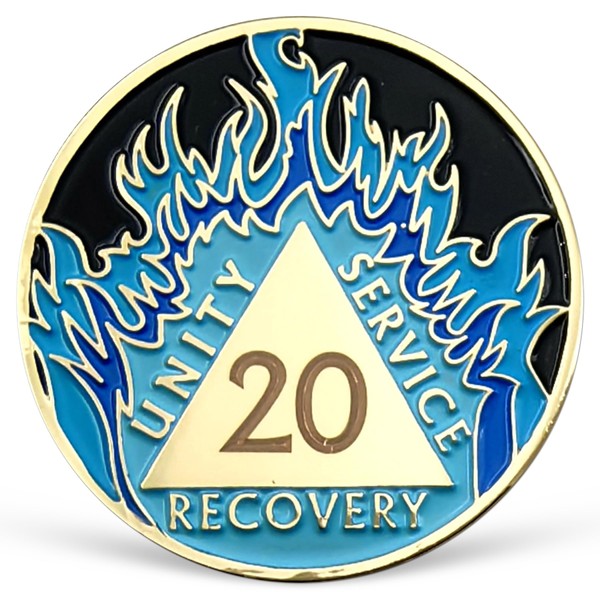 Sobriety Coin Year 1-20 (Blue Flames), Metal