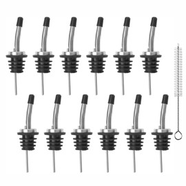 ZPUFAW 12 Pieces Pourer for Oil Bottles Bottle Pourer Spirit with Cleaning Brush 304 Stainless Steel Bar Accessories