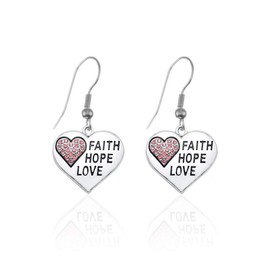 Inspired Silver - Faith Hope Love Heart Silver Dangle Earrings for Women - Unique Charm Earrings French Hook Drop - Women's Dangly Earrings Jewelry Gift with Velvet Pouch