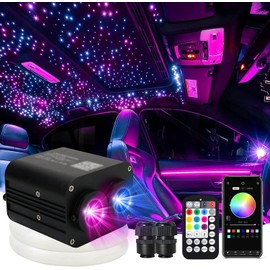 AMKI Dual Color 20W Twinkle Starlight Headliner Kit Mixed 710pcs*13.1ft Cables Fiber Optic Light Sound Activated APP/Remote Control for Car Roof Home Ceiling