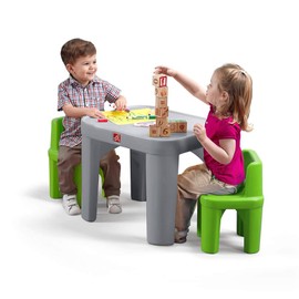 Step2 Mighty My Size Kids Table & Chair Set, Playroom Activity Table for Arts & Crafts, Made of Durable Plastic, For Toddlers 2+ Years Old, Gray & Green