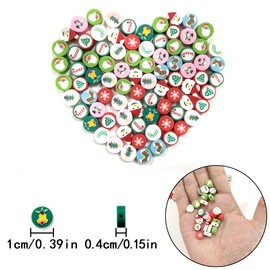 Christmas Beads, 100 Pcs 10 mm Christmas Polymer Clay Beads for Jewelry Making, DIY Necklace Bracelet Key Chains, Christmas Party Supplies Decor (Mix Santa Claus Snowman Christmas Tree Snowflake)