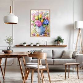 AIRDEA Flowers Diamond Art Painting Kits for Adults Beginners 5D DIY Gem Art Kits for Home Wall Decor 12x16in,Tulips and Hydrangeas,Round Full Drill