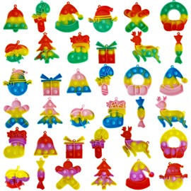 36 Pcs Christmas Mini Pop Bubble Fidget Toys for Party Favors, Christmas Mini Pop Keychain Bulk for Classroom, Small Silicone Pop for Kids Students, Anxiety Stress Relief Sensory Hand Squeeze Toy