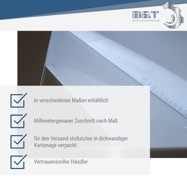 B&T Metal Acrylic Glass PMMA XT Panel, Transparent, UV-Resistant, Coated on Both Sides 2.0 - 15.0 mm Thick, Available in Various Lengths