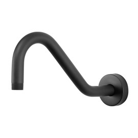 NearMoon J Shaped Shower Head Extension Arm, Stainless Steel Shower Head Height Extender with Flange, Riser Pipe Design for Cozy Shower Experience, Standard 1/2" Connection (8 Inch, Matte Black)