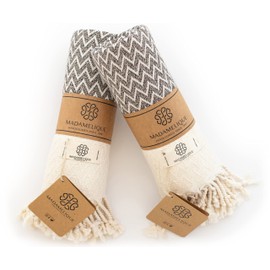 Madamelique Exclusive Hand Towels Set of 2-18 x 40 Inches - Decorative Bathroom Peshtemal Towel for Hand, Face, Hair, Yoga, Tea, Dishcloth, Kitchen and Bath - 100% Pure Cotton (Vintage Beige)