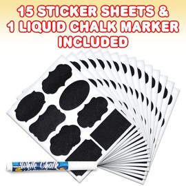 ArtCreativity Pack of 120 Chalkboard Labels for Buckets with a Liquid Chalk Marker, Waterproof and Erasable Stickers in Assorted Designs, Reusable Chalk Board Labels for Jars and Art & Craft Supplies