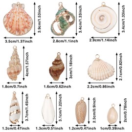 BROVITI 20pcs Natural Seashells Charms Summer Ocean Sea Charms White Cowrie Conch Shells Plated Pendant for DIY Crafts Bracelets Earrings Necklaces Jewelry Making Gifts（10 Styles）
