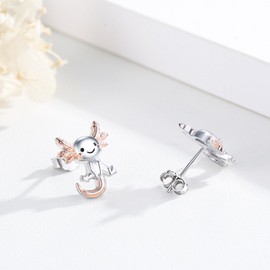 Axolotl Earrings S925 Sterling Silver Salamander Earrings Animal Newt Ear Axolotl Jewellery