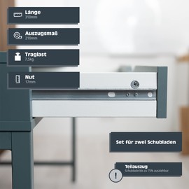 HELPMATE Groove Drawer Runners 17 mm Length 310 mm 2 Pairs Set of 4 Ball Extension Drawer Runners Rail System Drawer Guide Partial Extension Steel Galvanised Silver Includes Mounting Material