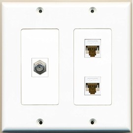 RiteAV - 1 Port Coax Cable TV- F-Type 2 Port Cat6 Ethernet White - 2 Gang Wall Plate