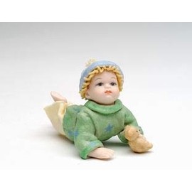 Cosmos Gifts Fine Porcelain Baby Boy with Green Dress Figurine, 3" L