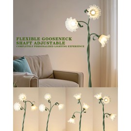WERFOP Flower Standing Lamp for Bedroom - 3 Color Temperatures Decorative Flower Tall Floor Reading Lamp with Flexible Neck for Bedroom Living Room Office Corner (Green)