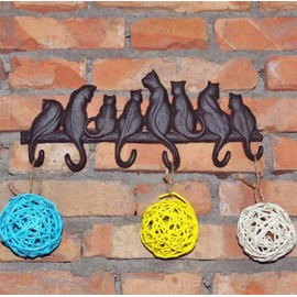 EatingBiting Heavy Duty 8 Cats Key Holder for Wall Cast Iron Clothes Hooks Decorative Rustic Towel Hook with Screws Rustic Metal Clothing Hanger Solid Cast Iron Key Holders Vintage Design Hanger