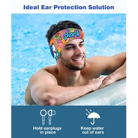MoKo Swimming Headband, Neoprene Swimming Band, Ear Band, Waterproof Headband, Hair Band with High Elasticity and Velcro Fastening, Ear Protection Band for Children Aged 3-9, M Size, Graffiti Shark