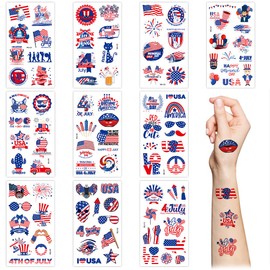 Fourth of July Temporary Tattoo,10 Sheets USA Patriotic Tattoos Stickers American Flag Eagle Multiple Design Waterproof Independence Day Temporary for USA Party Favors Decoretions Accessories