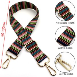 Adjustable Shoulder Strap for Bags Rainbow, Bag Straps for Changing, Bag Strap Wide with Carabiner Gold, 80-130 cm Carry Strap, Bag for Women, Shoulder Straps, Modern Handbag, 3.8 cm, 28
