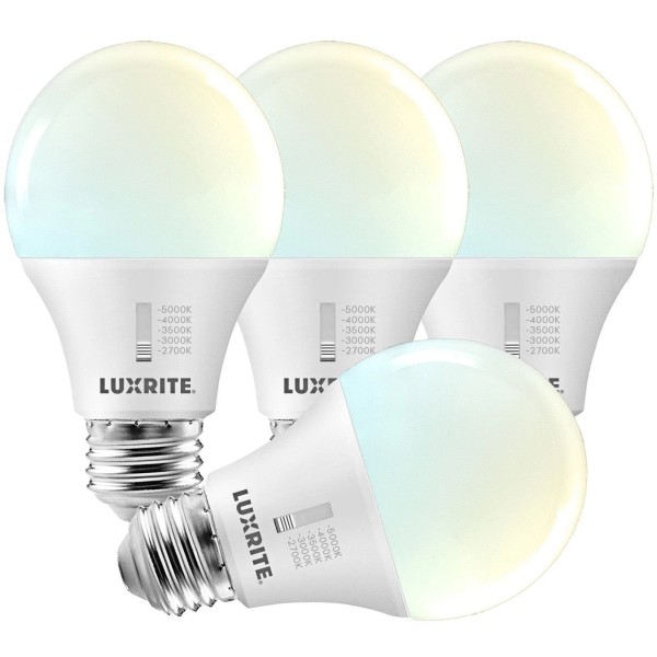 Luxrite A19 LED Light Bulb 5CCT Dimmable 800LM 9W E26