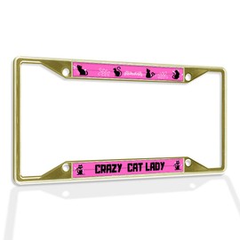 Fastasticdeals Metal Insert License Plate Frame Crazy Cat Lady B Weatherproof Car Accessories Gold 4 Holes Solid Insert