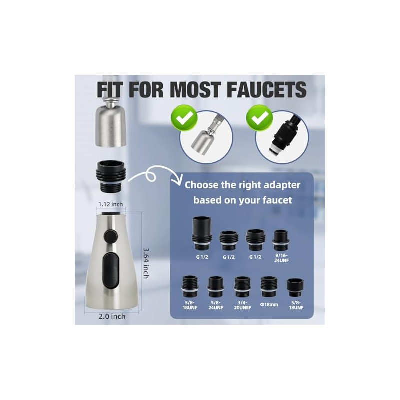Kitchen Faucet Head Replacement, 3-Function Pull Down Spray Head with