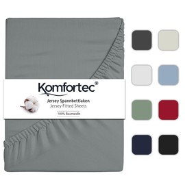 Komfortec Jersey Fitted Sheet 180 x 200 cm, 100% Cotton, Grey