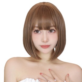 HAIRCUBE Wig, Full Wig, Short Bob, Heat Resistant, Natural, Adult Bob, Small Face, Harajuku Style, Bangs, Everyday, Heat Resistant (Brown)
