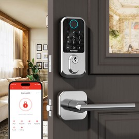 Keyless Entry Door Lock with Handle: NUTOMO Front Door Lock Set Fingerprint Deadbolt Alexa Digital Keypad Door Locks APP Remote Control Auto Lock Satin Nickel