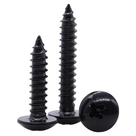 #14 x 3/4" Phillips Truss Head Wood Screws Black, 304 Stainless Steel 18-8 Self Tapping Sheet Metal Tek Screws, Corrosion Resistant, Black Coated, 50 PCS