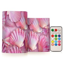 ALAZA Pink Seashells Flameless Candles Flickering LED Candles with Remote Timer Battery Operated Pillar Candles Set of 2 for Dinner Holiday Decor