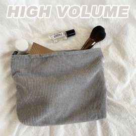 FOSDICK 2 Pieces Makeup Bag, Corduroy Make Up Bag, Small Cosmetic Bags, Travel Cosmetic Bag, Makeup Bags with Metal Zipper, Make Up Pouch for Skin Care Products, Cosmetics, Toiletries(Grey,Pink)