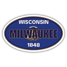 3 Pack 2x3 inches | Milwaukee City Wisconsin State Flag | WI Flag Milwaukee County Oval State Colors Construction Toolbox, Hardhat, Lunchbox, Helmet, Mechanic, Luggage