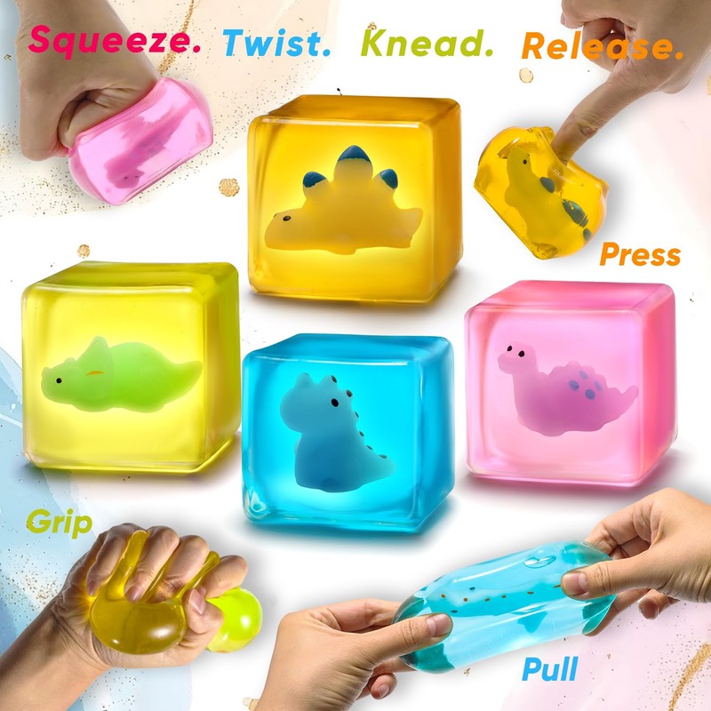 Ice Cube Stress Ball, 4PCS Dinosaur Squishy Squeeze Toys for