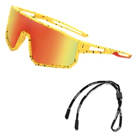 Kursan Kids Polarized Baseball Sunglasses for Boys Girls Youth Sports Goggles UV400 Protection Age 8-14(Yellow Floral/Red Mirrored)