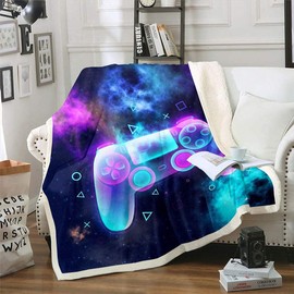 Homemissing Boys Gaming Sherpa Blanket Video Game Fleece Throw Blanket Kids Boys GirlsGamer Controller Plush Blanket Galaxy Geometric Fuzzy Blanket Single 50x60 Inch, Multicolor