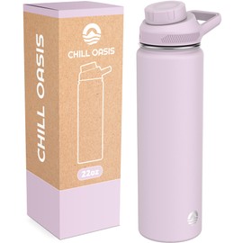 Chill Oasis Water Bottle | Compatible With Popular Flavor Cartridges | BPA Free, Leak Proof, Double-Walled Vacuum Insulated Stainless Steel, and Dishwasher Safe | Cold for 24 Hours (Lavender, 22oz)