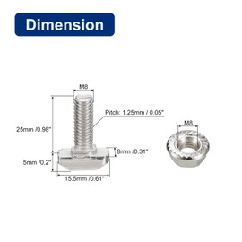 QUARKZMAN M8 x 25 mm T-Nut and M8 Hex Flange Nut Set, 40 Set Hammer Head T-Bolt T-Shape Stud Sliding Screw for 30 Series Aluminium Profile