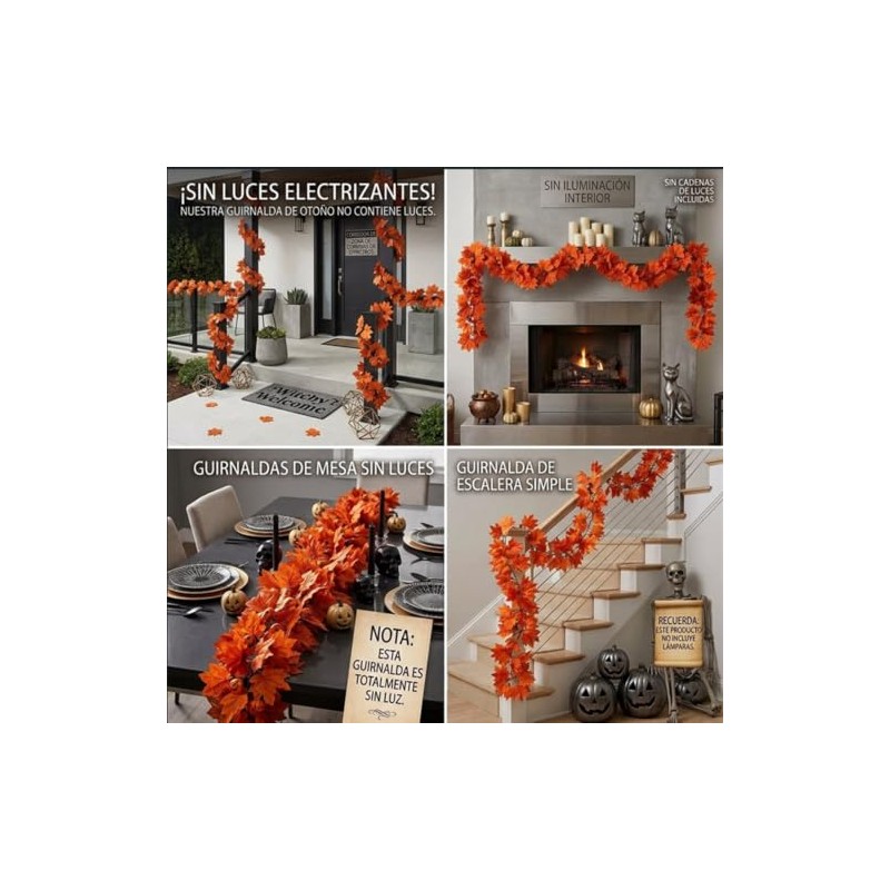 5Pcs Guirnalda de Hojas de Arce para Otoño，Decoración Halloween,7.4M largo