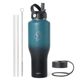 40oz Insulated Water Bottle with Straw, BUZIO Stainless Steel Water Bottle Flask Tumbler Travel Flask Metal Canteen, Fits in Any Car Cup Holders, Keeps Liquids Hot or Cold with Double Wall Insulated