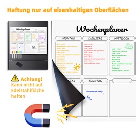 Fosdaling A3 Magnetic Weekly Planner Wipe Clean, Can Be Used as Family Plan, Family Planner, Menu Planner, Household Plan and Cleaning Plan, Children's Whiteboard, Magnetic, Timetable, Meal Planner